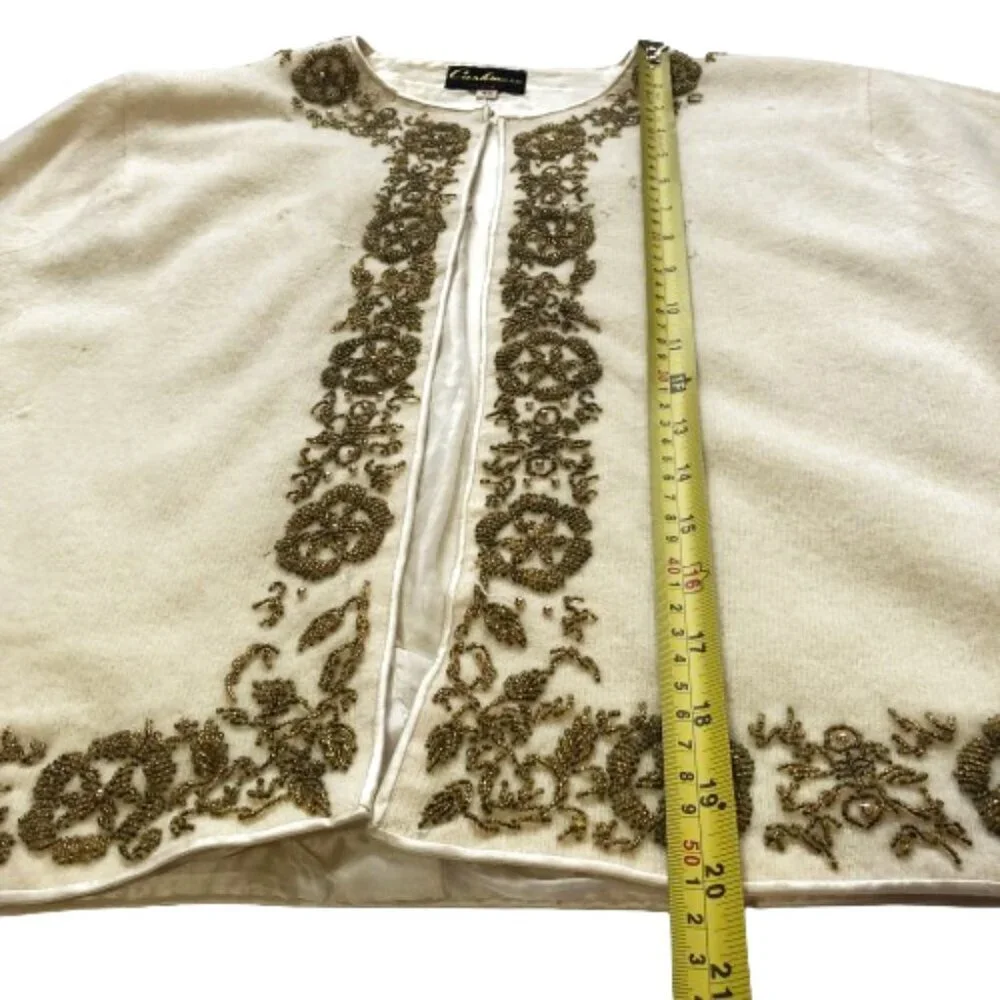 Vintage  rockabilly cashmere hand beaded cream cardigan sweater - Picture 14 of 16